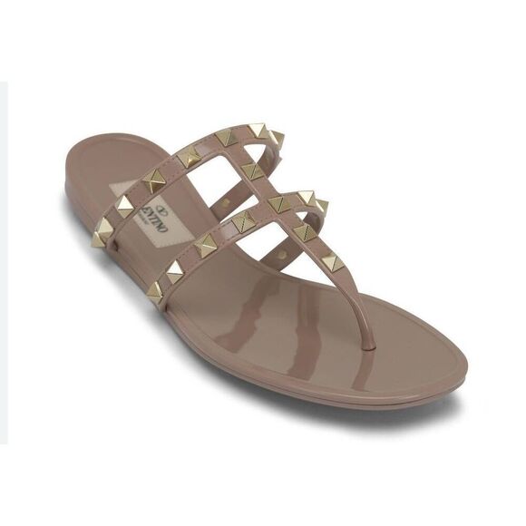 Valentino Garavani Rockstud Flat Sandal Poudre Made in Italy Size 6US - Picture 1 of 10